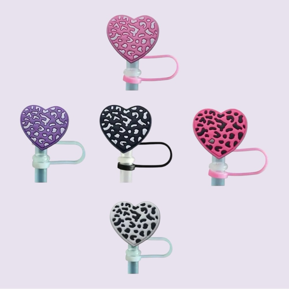 NIB 5pc Heart Straw Topper Set